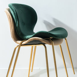 Grey Velvet Upholstered Dining Chairs Wave Shape Seat Anti Slip Mat