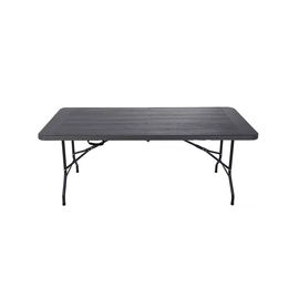 Wood Grain 6 Foot Plastic Folding Table / Black Portable Table Steel Legs
