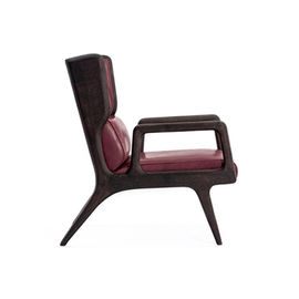 Red Modern Leather Accent Chairs / Upholstered Walnut Wooden Lounge Chair