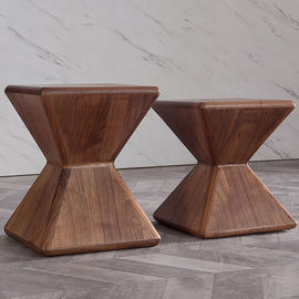 Popular Small Side Coffee Table Solid Wood Sand Clock Shape Walnut Finish