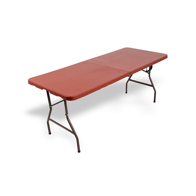 Red 6 Ft Plastic Folding Tables Powder Coated Steel Base Outdoor Use