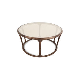 Luxury Small Glass Top Side Table Ellipse Shape Mortise And Tenon Joint Base